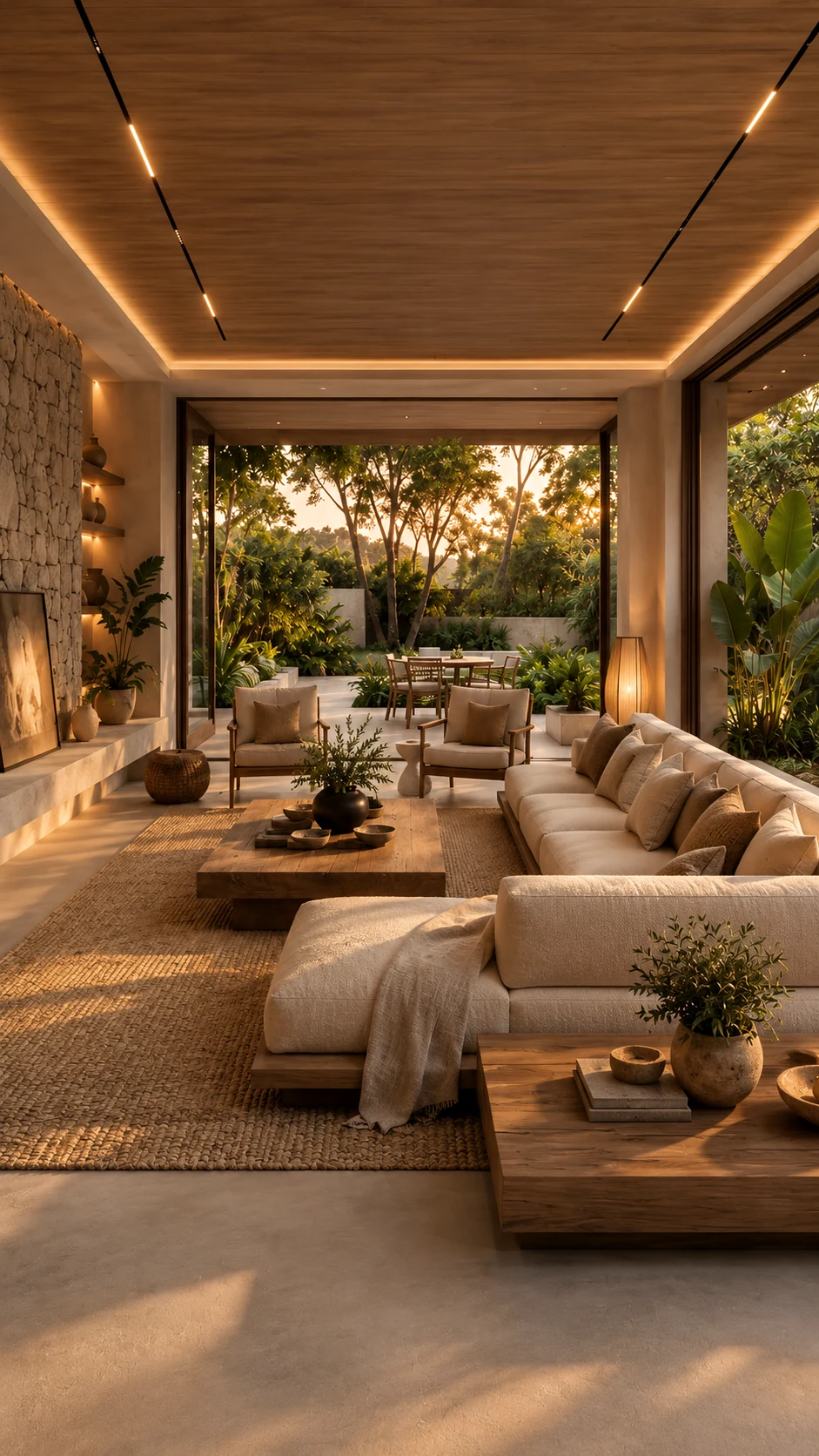 Warm architectural interior with integrated LED lighting